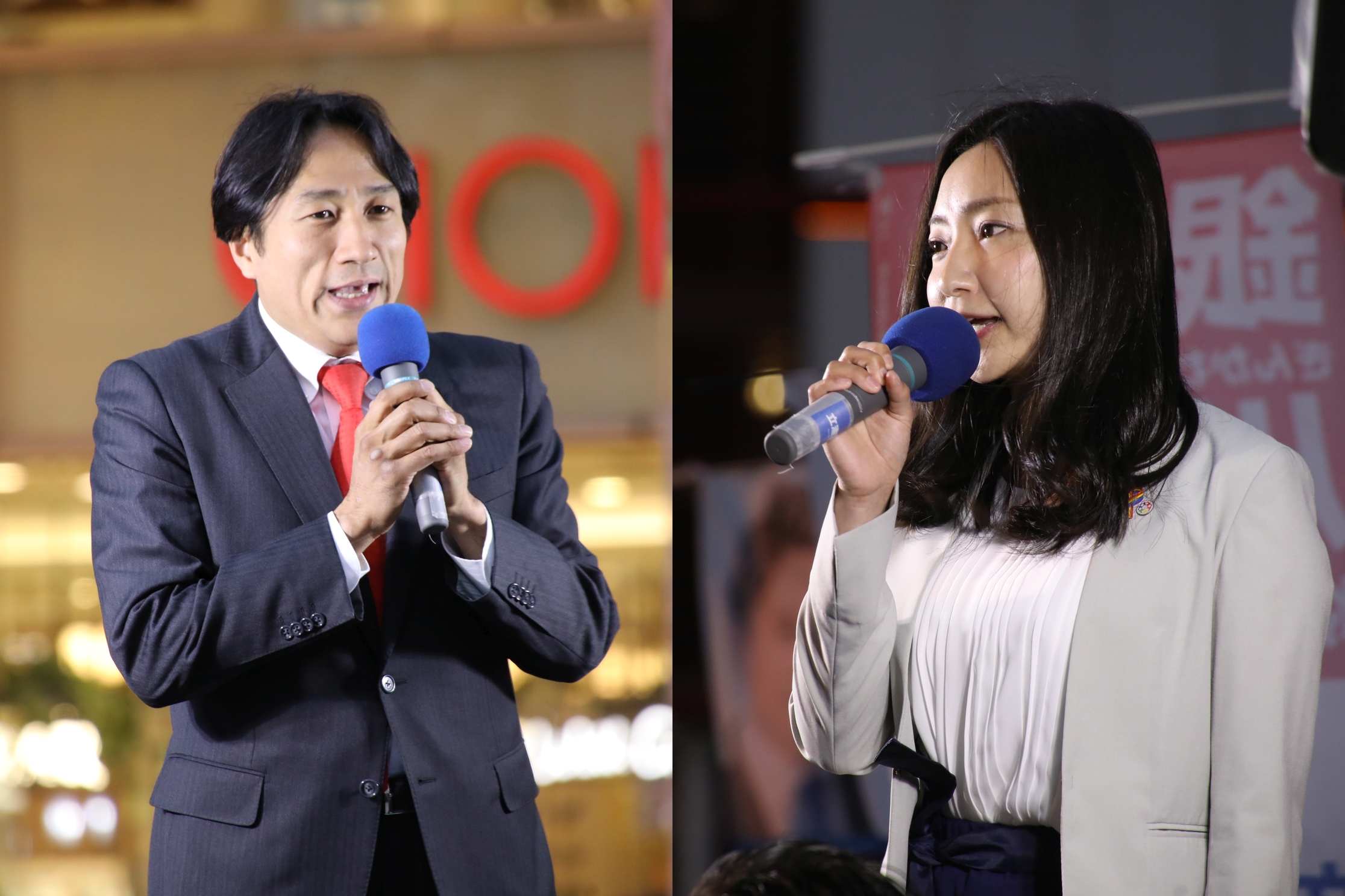 川田龍平参院議員（左）と、先日の北区議会議員選挙で当選した臼井愛子さん（右）